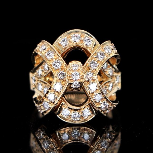 19648 Vintage 18k Yellow Gold Pave Diamond Knot Cocktail Ring Band Size 6.5 - Picture 1 of 4